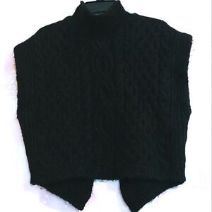 CABLE KNIT BLACK OPEN BACK SWEATER SHAWL WOMEN'S SIZE OSFM